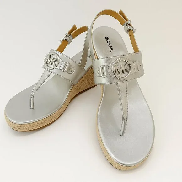 NEW MICHEAL Michael Kors Ashley Logo Wedge Platform Sandals Size 9.5 - Picture 3 of 9